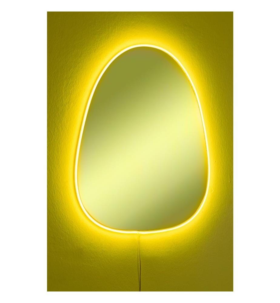 Specchio con illuminazione a LED, giallo, specchio infrangibile anti-persiane, specchio acrilico con supporto in MDF