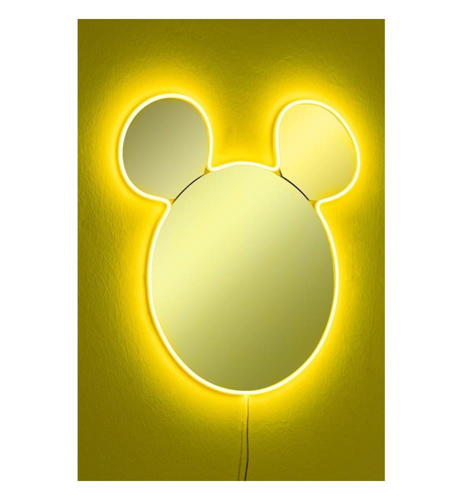 Specchio con illuminazione a LED, giallo, specchio infrangibile anti-persiane, specchio acrilico con supporto in MDF