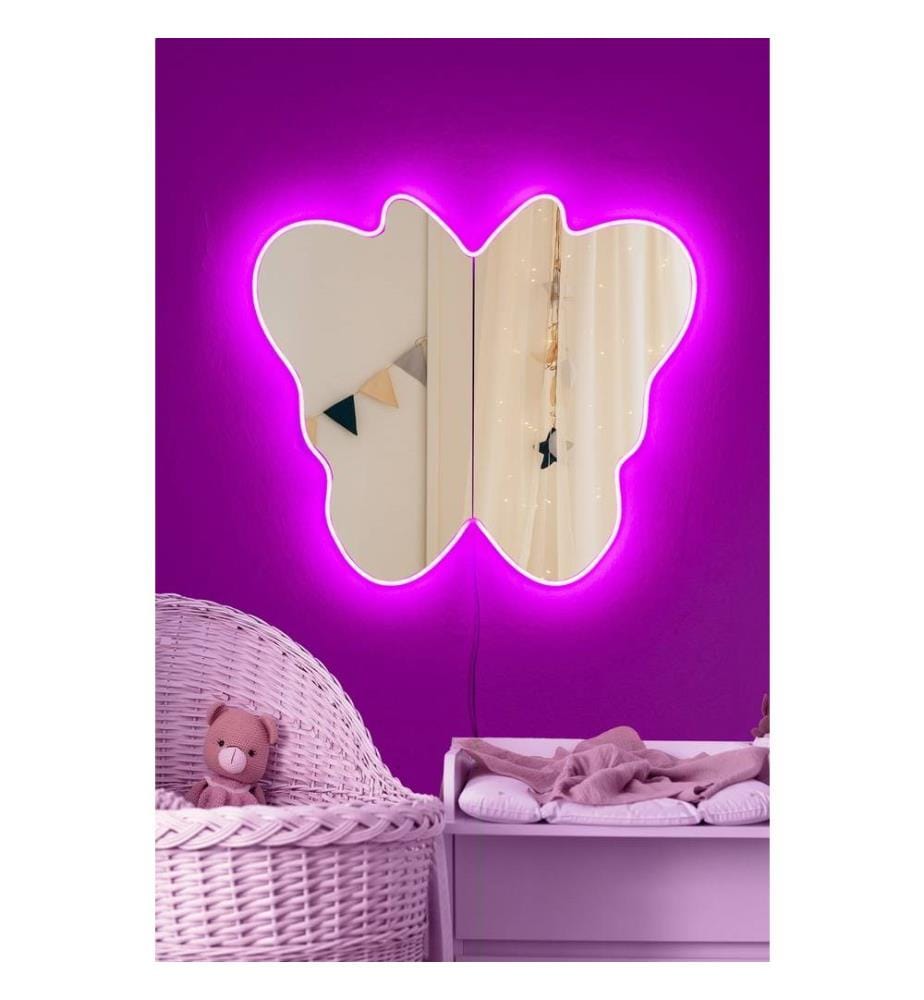 Specchio con illuminazione a LED, rosa, specchio infrangibile anti-persiane, specchio acrilico con supporto in MDF