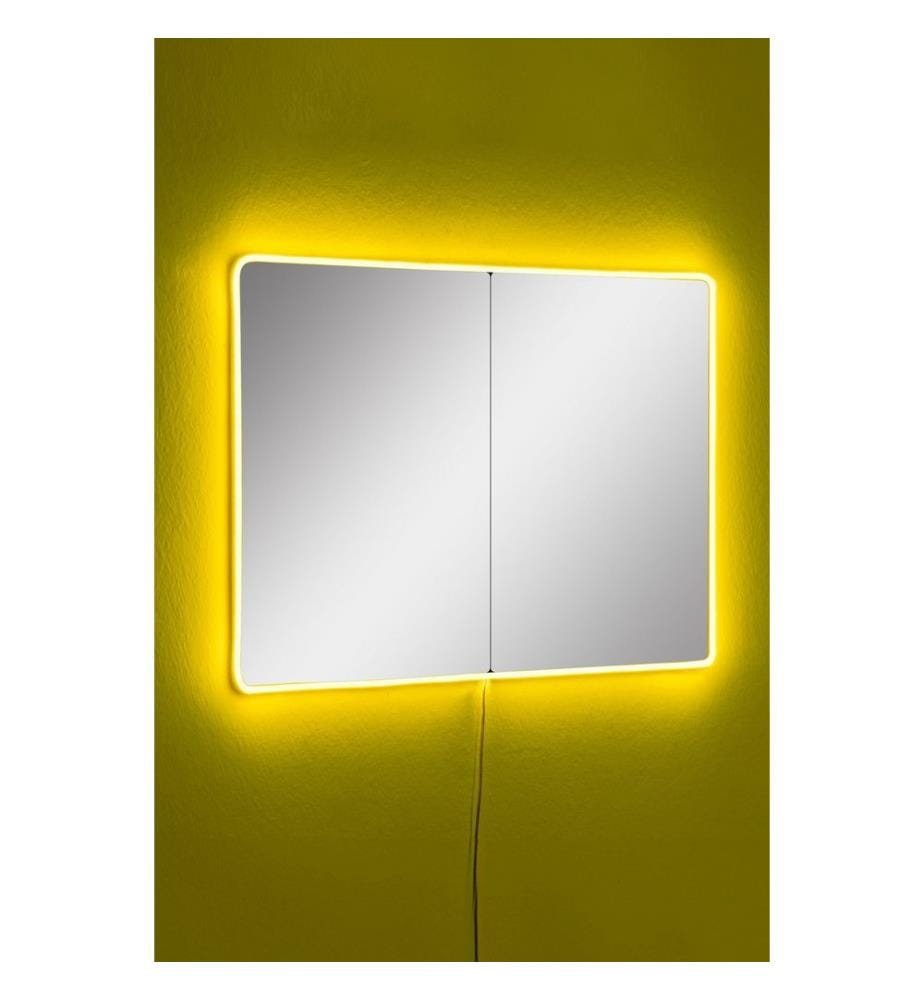 Specchio con illuminazione a LED, giallo, specchio infrangibile anti-persiane, specchio acrilico con supporto in MDF