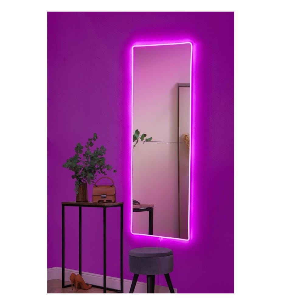 Specchio con illuminazione a LED, rosa, specchio infrangibile anti-persiane, specchio acrilico con supporto in MDF