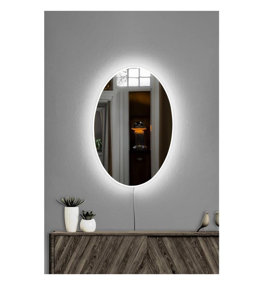 Mirror with Led Lighting, White, Shutterproof Unbreakable Mirror, Acrylic Mirror With MDF Backing