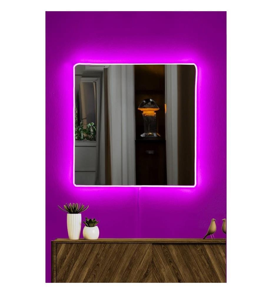 Specchio con illuminazione a LED, rosa, specchio infrangibile anti-persiane, specchio acrilico con supporto in MDF