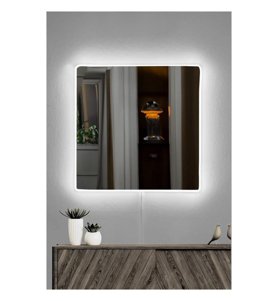 Mirror with Led Lighting, White, Shutterproof Unbreakable Mirror, Acrylic Mirror With MDF Backing