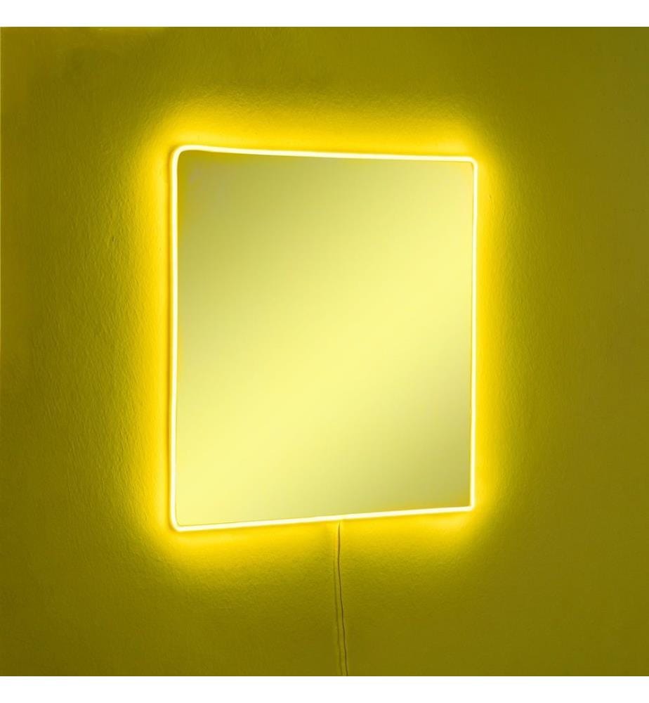 Specchio con illuminazione a LED, giallo, specchio infrangibile anti-persiane, specchio acrilico con supporto in MDF