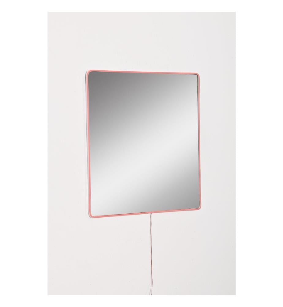 Specchio con illuminazione a LED, rosa, specchio infrangibile anti-persiane, specchio acrilico con supporto in MDF