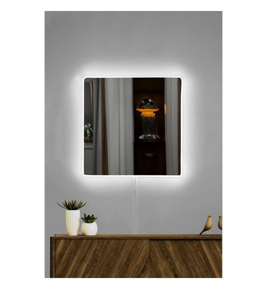 Mirror with Led Lighting, White, Shutterproof Unbreakable Mirror, Acrylic Mirror With MDF Backing