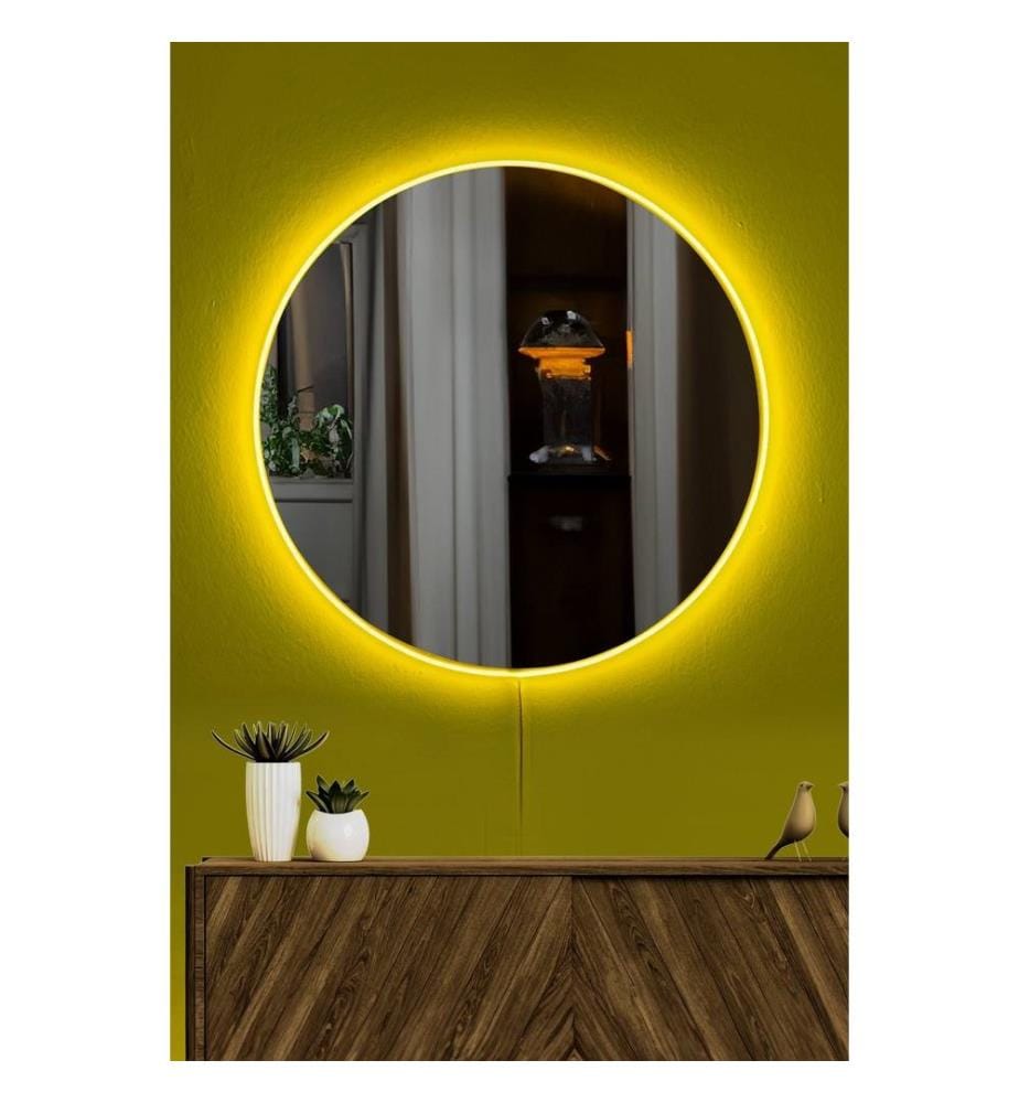 Specchio con illuminazione a LED, giallo, specchio infrangibile anti-persiane, specchio acrilico con supporto in MDF