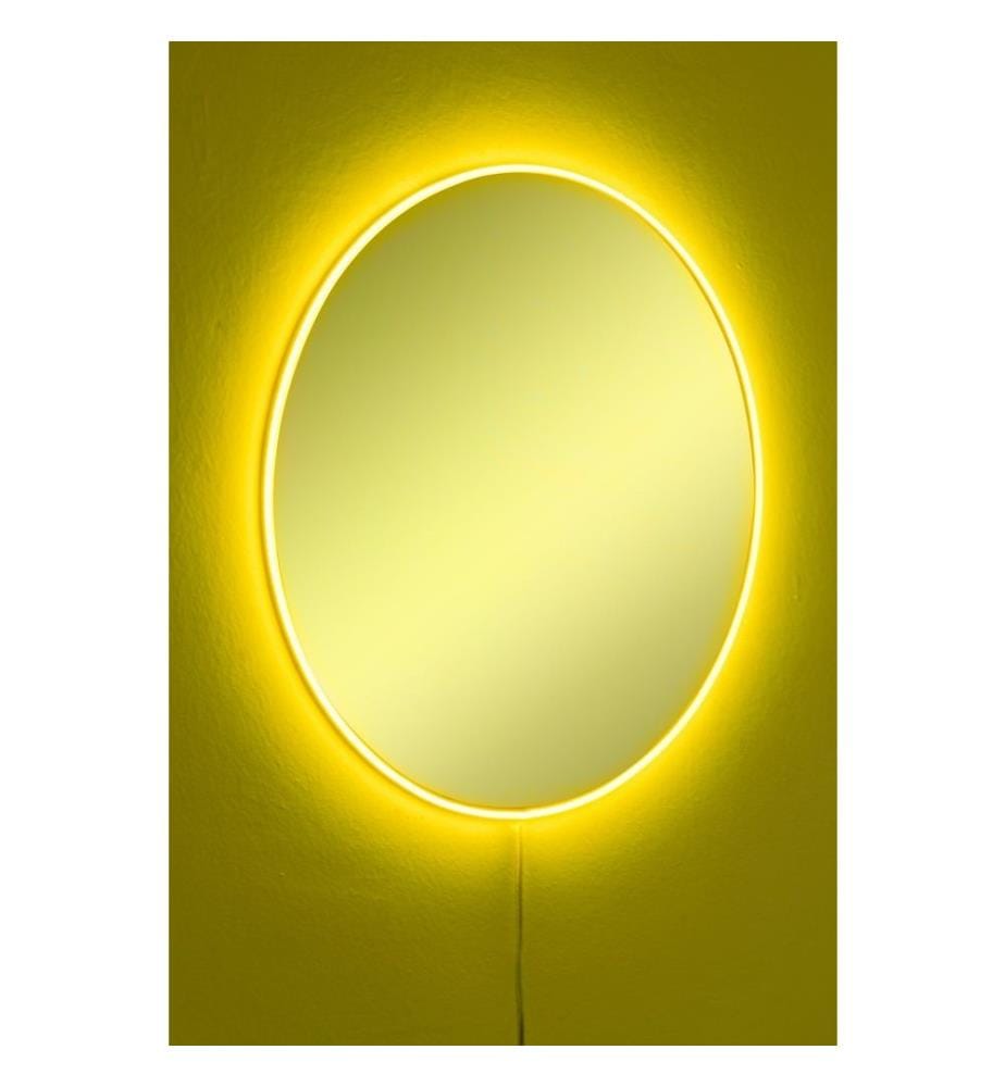 Specchio con illuminazione a LED, giallo, specchio infrangibile anti-persiane, specchio acrilico con supporto in MDF