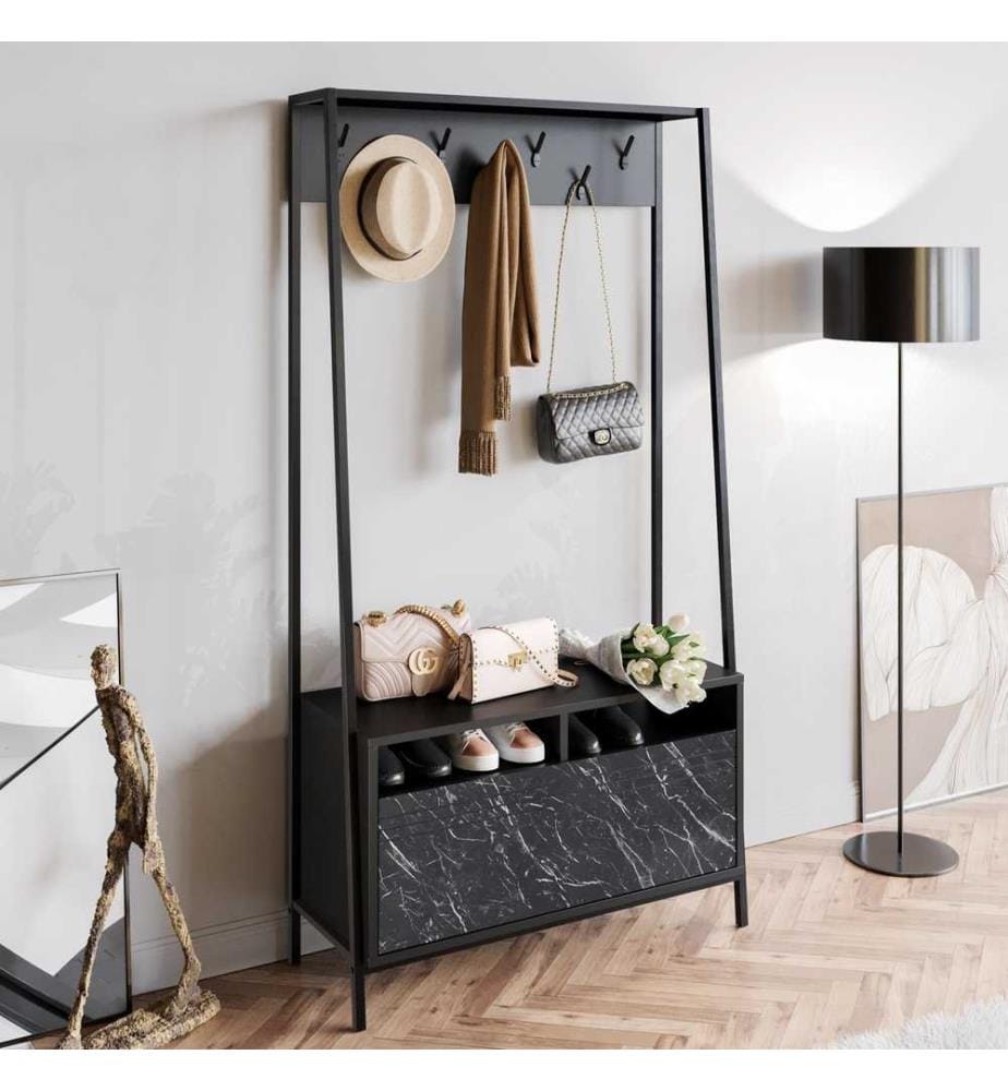 Hall Stand, Noir, Marbre, Panneau de particules mélaminé