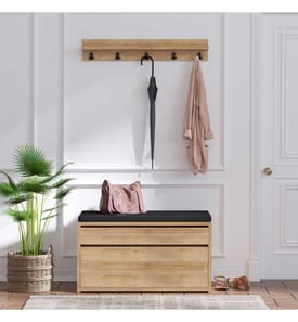 Appendiabiti, rovere, nero, pannello truciolare rivestito in melamina