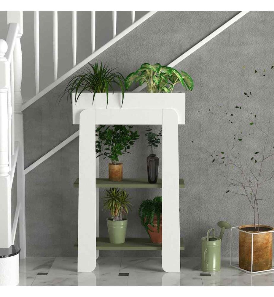Support pour plantes, blanc vert, panneau de particules mélaminé
