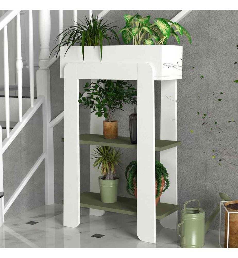 Support pour plantes, blanc vert, panneau de particules mélaminé