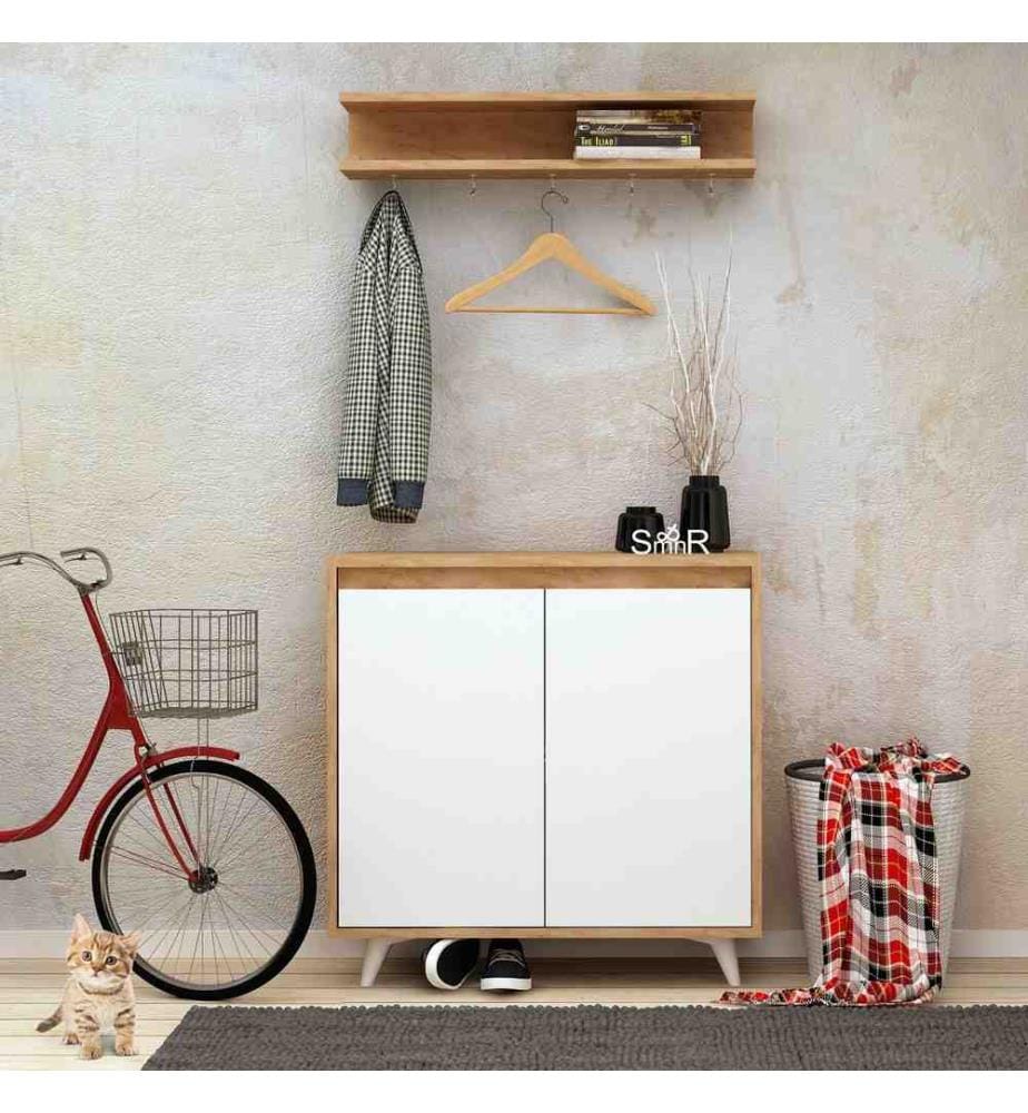 Hall Stand, Chêne, Blanc, Panneau de particules mélaminé