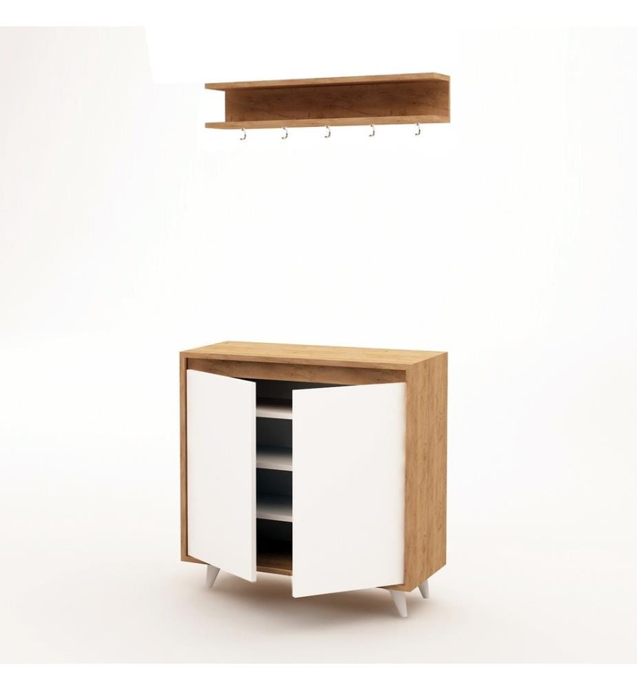 Hall Stand, Chêne, Blanc, Panneau de particules mélaminé
