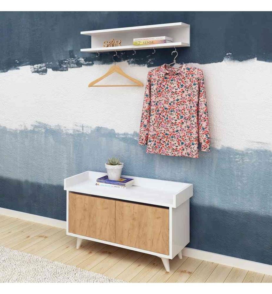 Hall Stand, Chêne, Blanc, Panneau de particules mélaminé