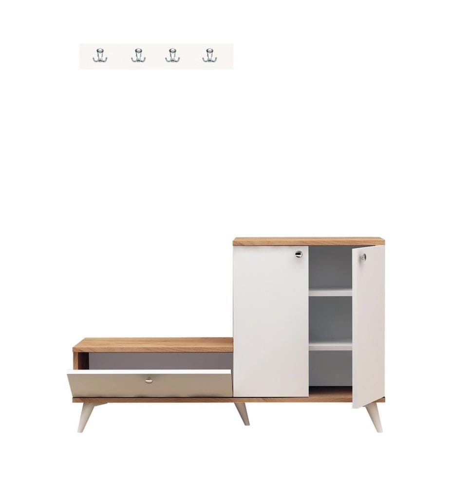 Hall Stand, Chêne, Blanc, Panneau de particules mélaminé