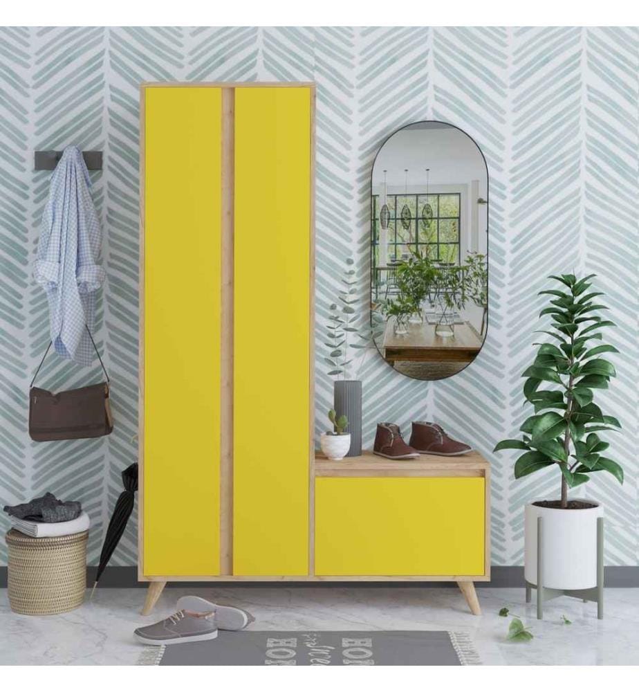 Hall Stand, Chêne, Jaune, Panneau de particules mélaminé
