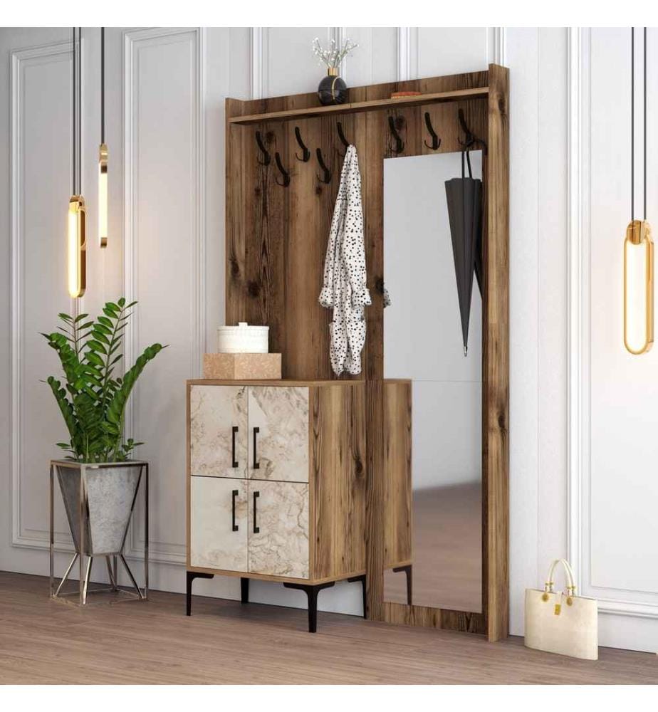 Hall Stand, Noyer, Blanc, Panneau de particules mélaminé