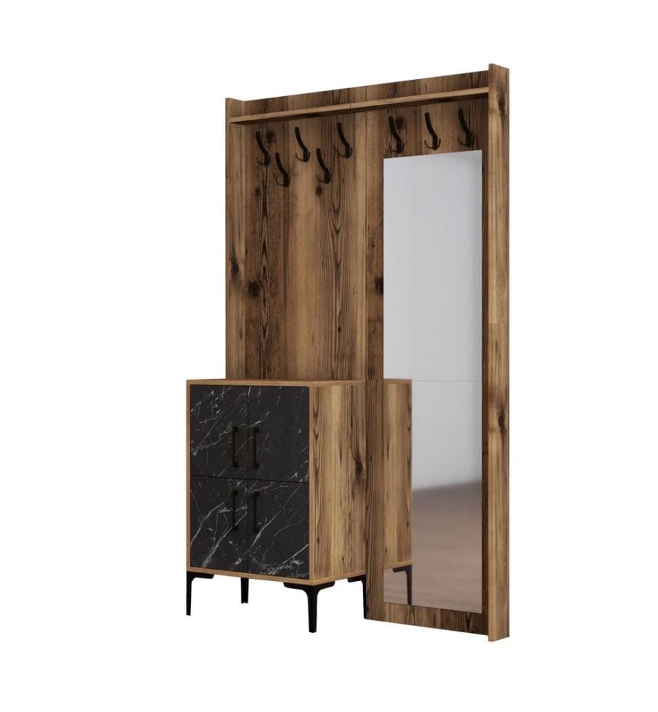 Hall Stand, Noyer, Noir, Panneau de particules mélaminé