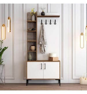 Hall Stand, noyer, blanc, panneau de particules mélaminé