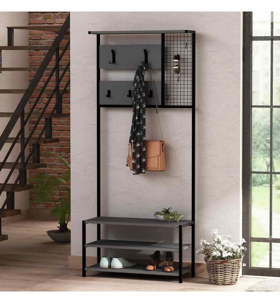 Hall Stand, Anthracite, Noir, Panneau de particules mélaminé, Cadre métallique