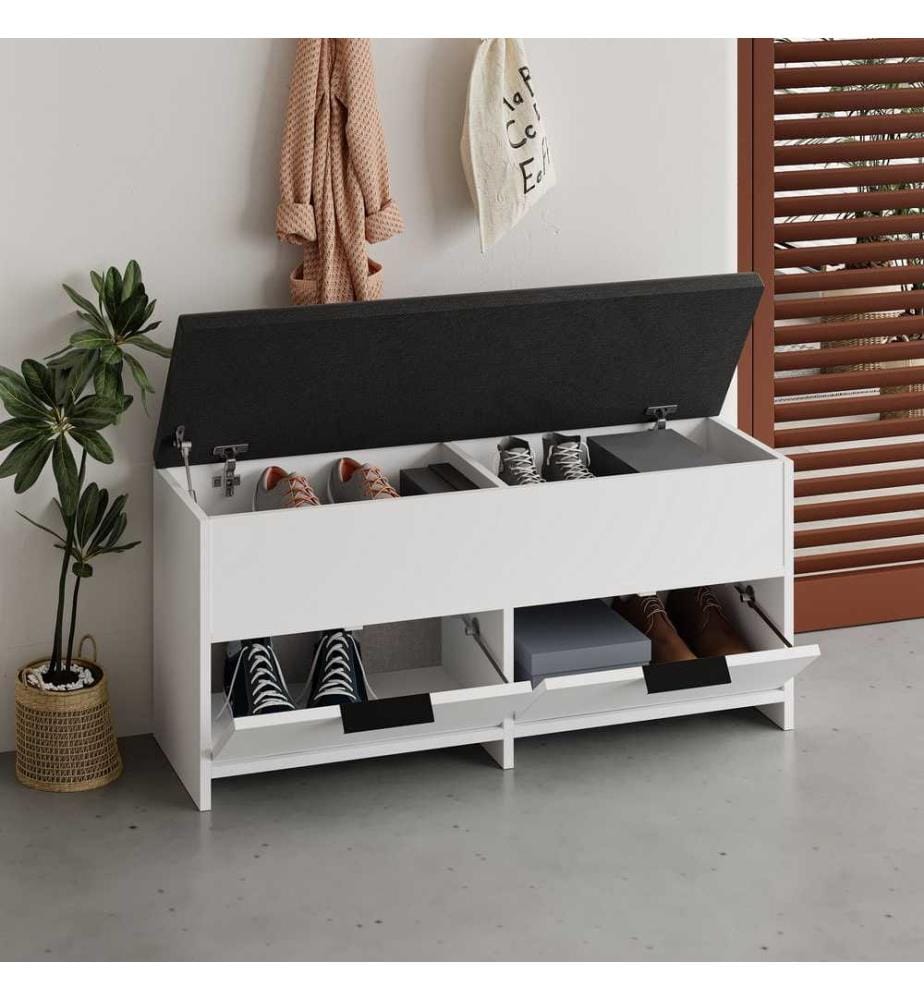 Meuble à chaussures, blanc, panneau de particules mélaminé, tissu : Polyester