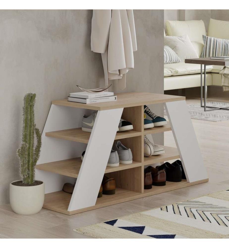 Schuhschrank, Eiche, Weiss, melaminbeschichtete Spanplatte, Stoff: Polyester