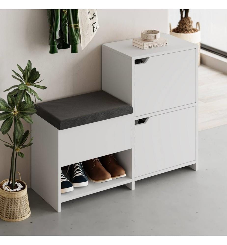 Meuble à chaussures, blanc, panneau de particules mélaminé, tissu : Polyester