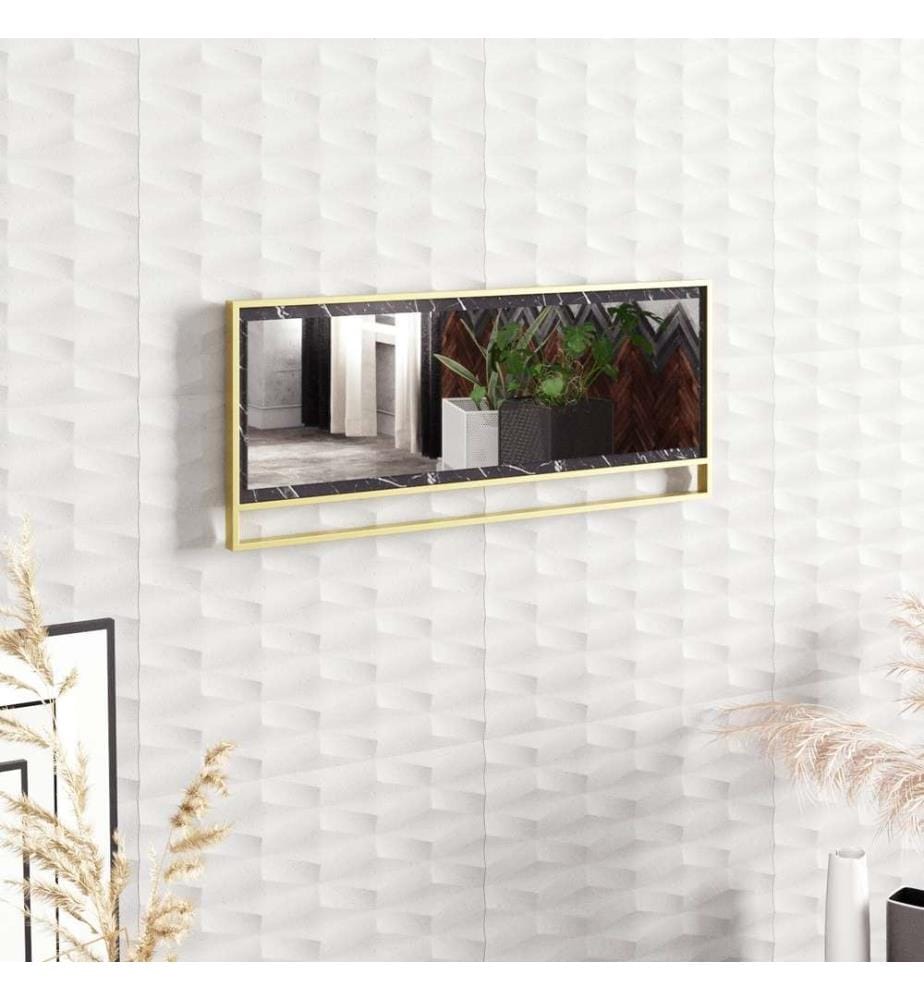 Decorative Wooden Mirror, Gold, Black, Melamine Coated Particle Board, Metal Frame