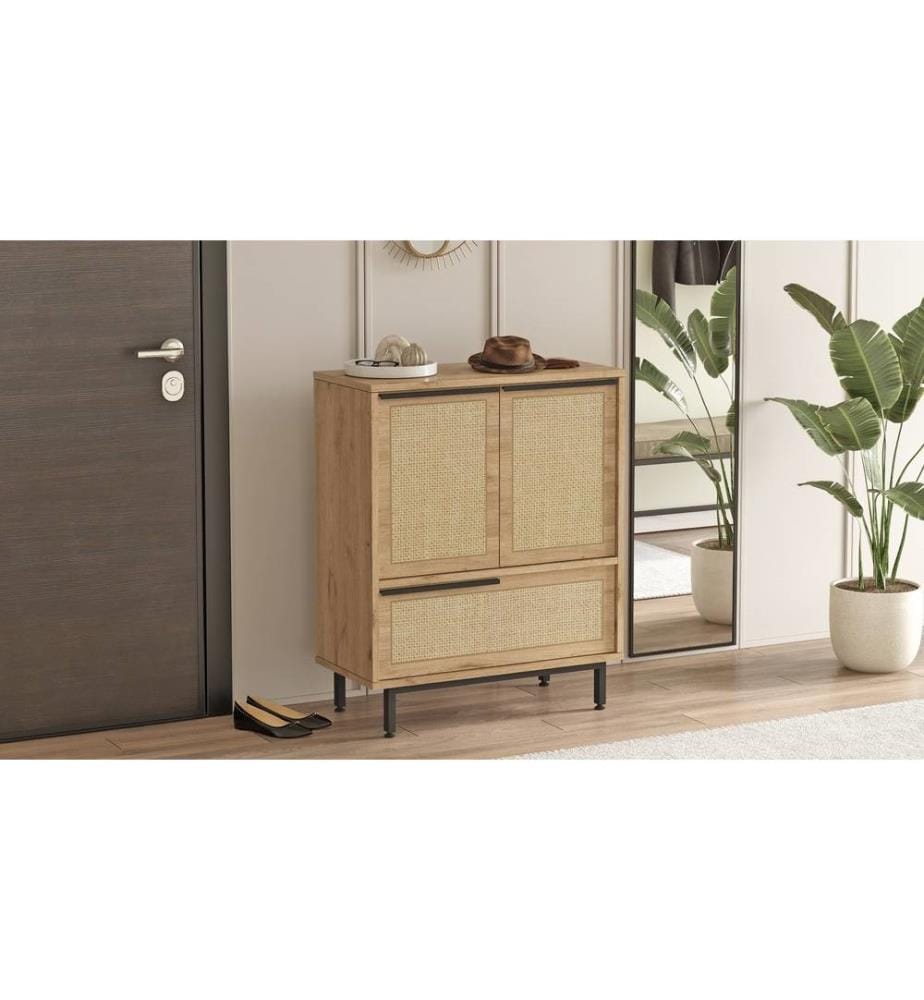 Schuhschrank, Nussbaum, Eiche, melaminbeschichtete Spanplatte