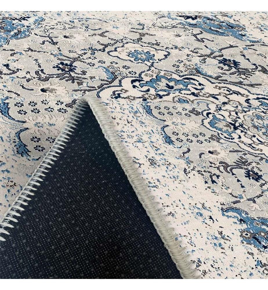 Tapis, gris, bleu, 70% coton - 30% chenille, 120 x 180 cm