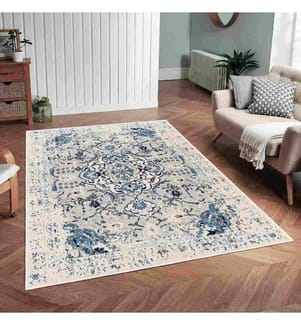 Teppich, Grau, Blau, 70% Baumwolle - 30% Chenille, 160 x 250 cm