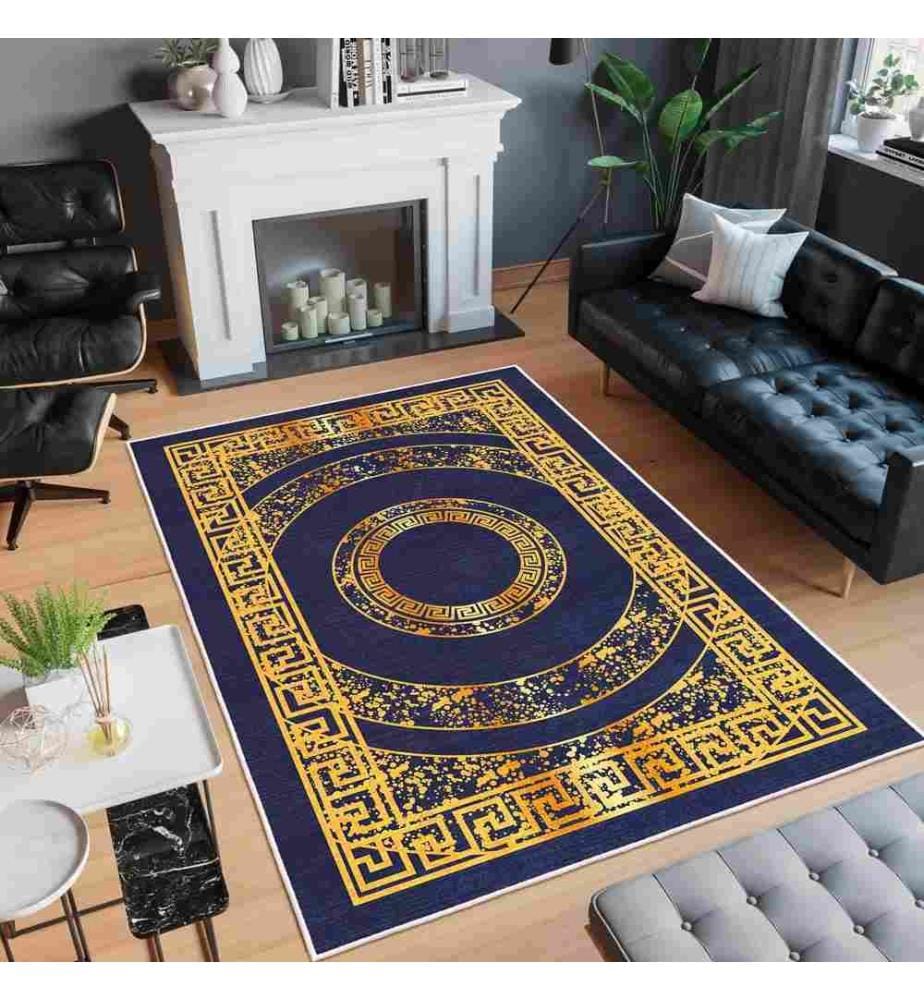 Tappeto, Blu scuro, Oro, 70% cotone - 30% ciniglia, 80 x 200 cm