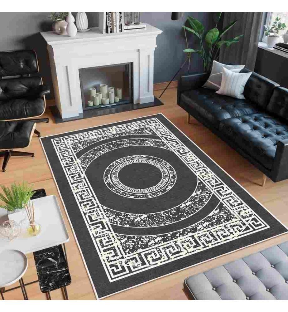 Tappeto, nero, 70% cotone - 30% ciniglia, 100 x 150 cm