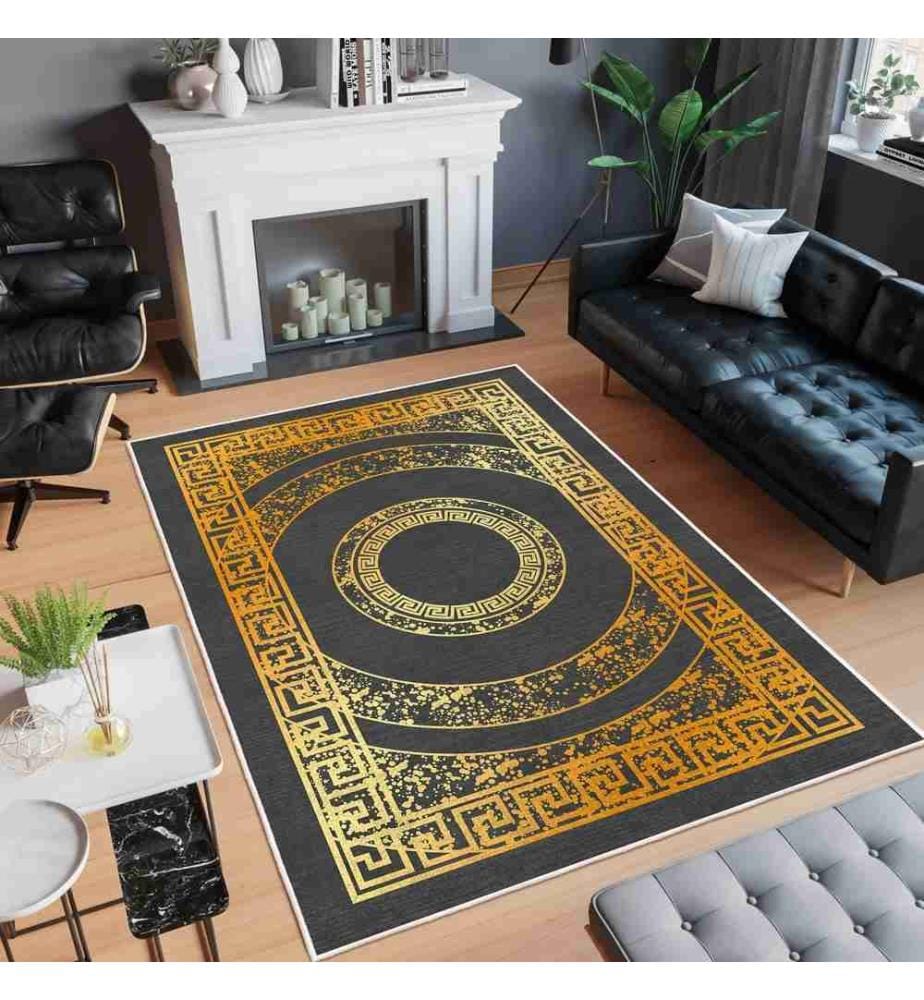 Tappeto, Grigio, Oro, 70% Cotone - 30% Ciniglia, 100 x 300 cm