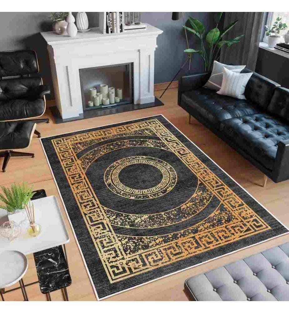 Tappeto, Nero, Oro, 70% Cotone - 30% Ciniglia, 80 x 120 cm