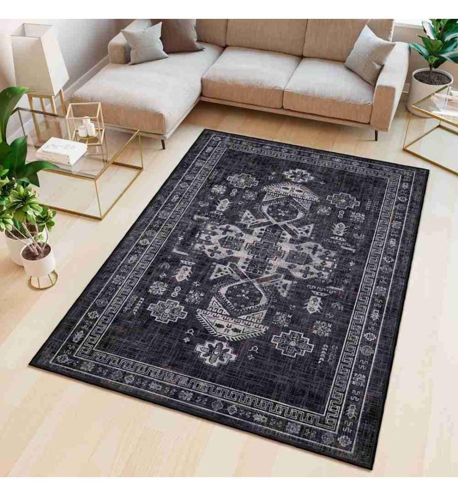 Tappeto, nero, 70% cotone - 30% ciniglia, 100 x 200 cm