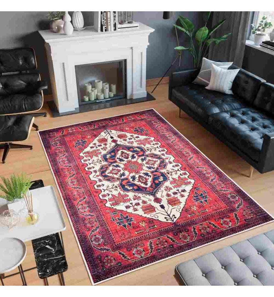 Tappeto, rosso chiaretto, 70% cotone - 30% ciniglia, 100 x 150 cm