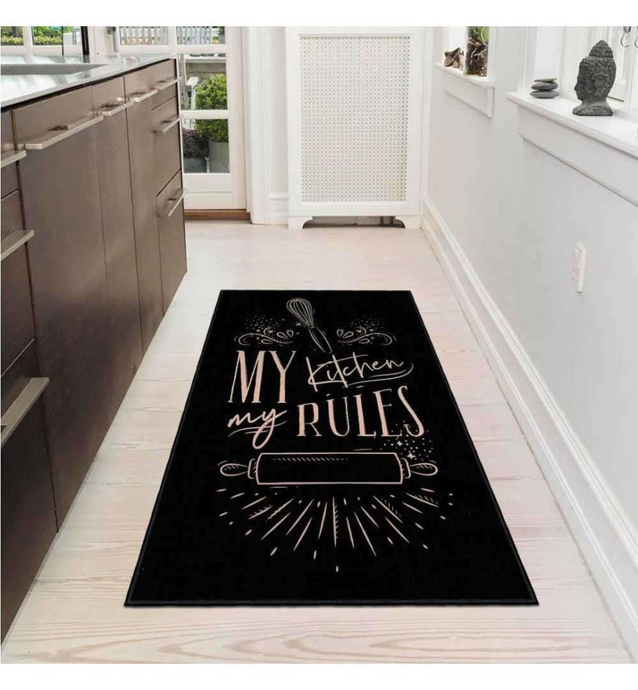 Tappeto, nero, 70% cotone - 30% ciniglia, 120 x 180 cm