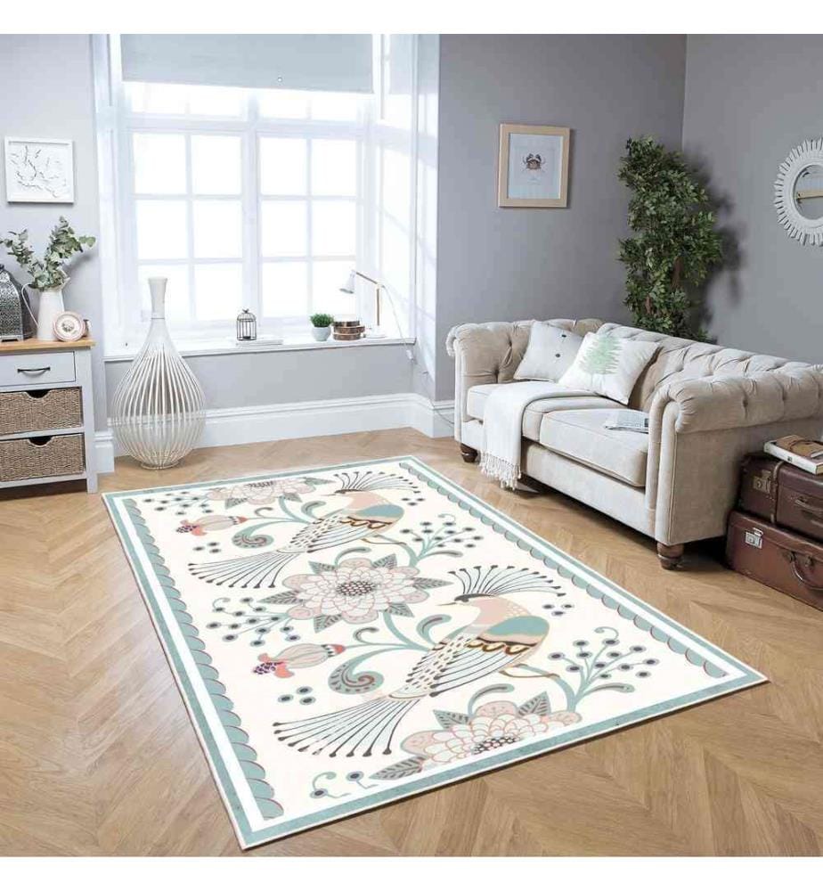 Tappeto, Crema, Verde, 70% Cotone - 30% Ciniglia, 100 x 300 cm