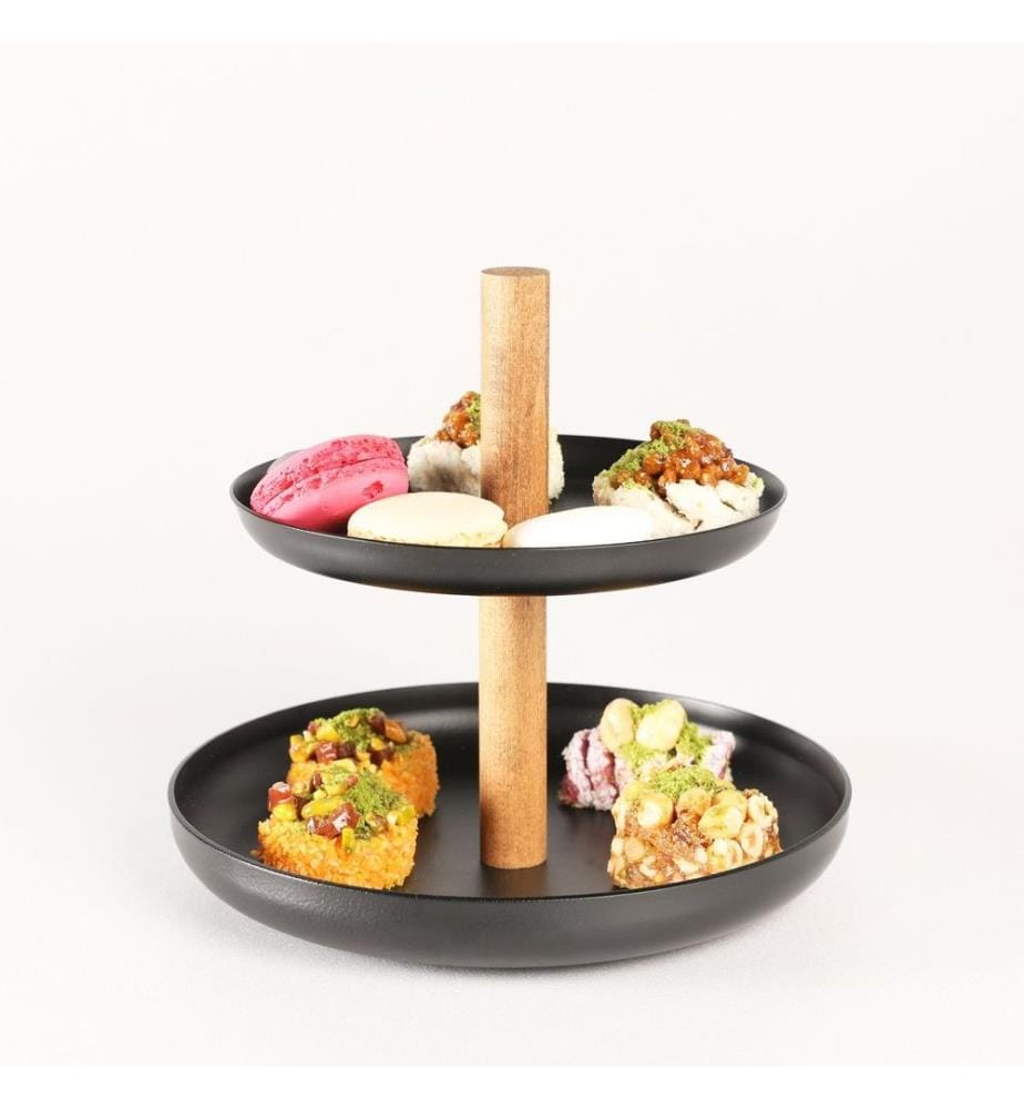 Présentoir pour aliments, noir, métal (épaisseur : 1,2 Mm), bois de pin (épaisseur : 20 Mm)