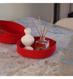 Baumwoll-Tablett-Set, 3 Teile, rot, 100% Baumwoll-Jute-Seil, handgefertigt