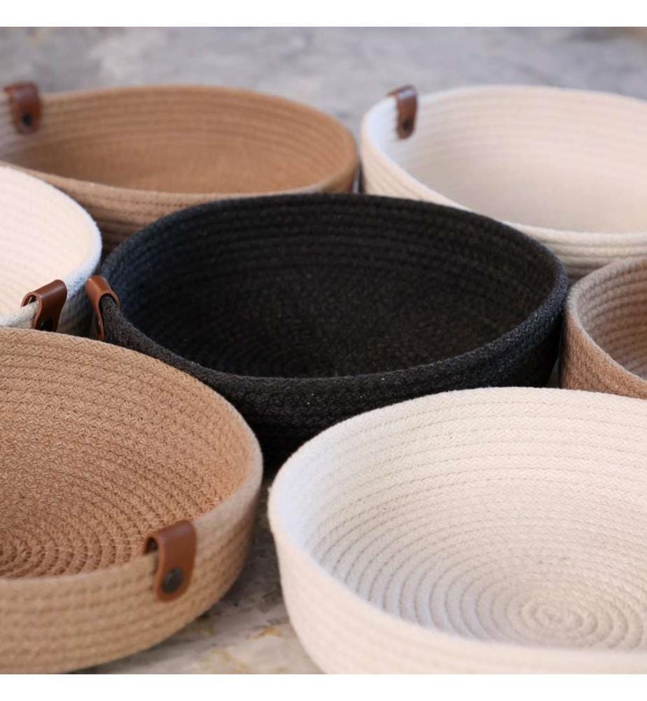 Baumwoll-Tablett-Set, 4 Teile, Ecru, 100% Baumwoll-Jute-Seil, handgefertigt