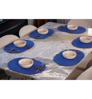 Tischset, 6-teilig, blau, 100% Baumwoll-Jute-Seil, handgefertigt