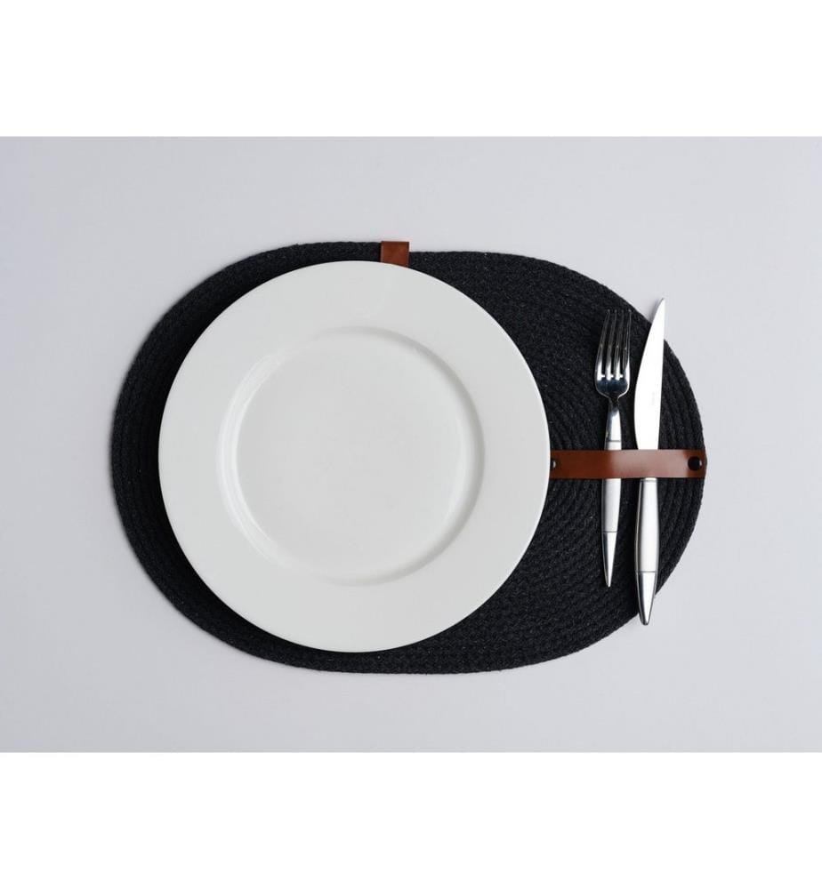 Set de tapis de table, 6 pièces, noir, 100% coton corde de jute, fait à la main