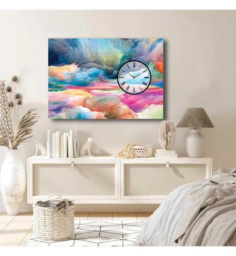 Dekorative Wanduhr aus Leinwand, mehrfarbig, 100% Wildleder-Leinwand, Holzrahmen