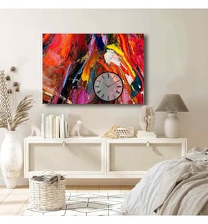 Dekorative Wanduhr aus Leinwand, mehrfarbig, 100% Wildleder-Leinwand, Holzrahmen