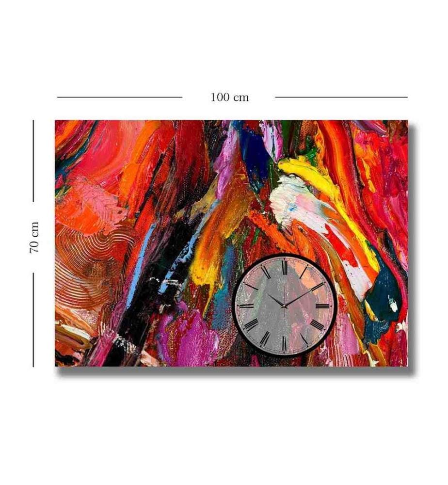 Dekorative Wanduhr aus Leinwand, mehrfarbig, 100% Wildleder-Leinwand, Holzrahmen