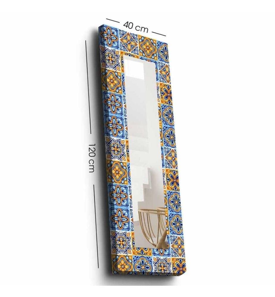 Miroir décoratif, bleu marine bleu moutarde blanc, Miroir